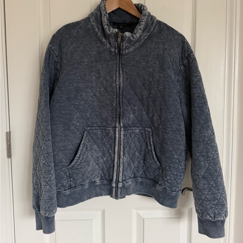 Womens NWT Jane and Delancey Denim Color Quilted Bomber Cotton Blend Size L